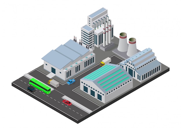 Edifícios isométricos industriais de ilustração