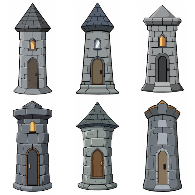 Edifícios medievais de torre de tijolos de pedra castelo portão fortaleza torre de vigia edifício de pedra jogo de estilo rpg