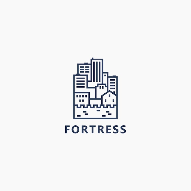 Vetor edifícios modernos do horizonte da cidade com design de logotipo de fortaleza modelo de ilustração de ícone vetorial