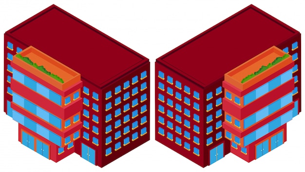 Edifícios vermelhos de dois ângulos diferentes