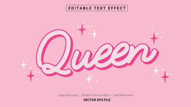 Editável queen fonte tipografia modelo efeito de texto estilo letras ilustração vetorial logotipo