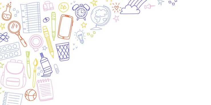 Vetor educação banner itens escolares em forma de ilustração vetorial de quadro com traço editável