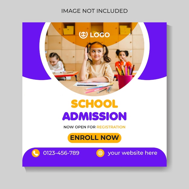 Educação de admissão escolar postagem de mídia social design criativo modelo de banner web
