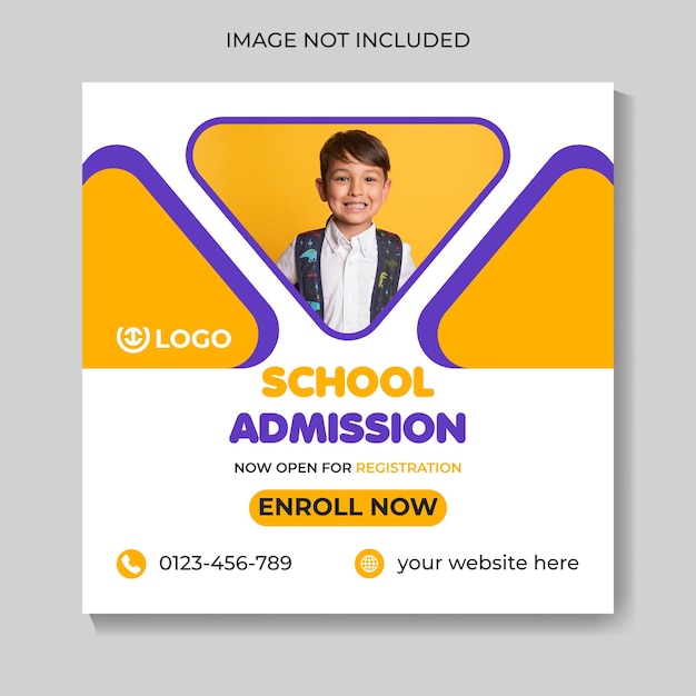 Educação de admissão escolar postagem de mídia social design criativo modelo de banner web