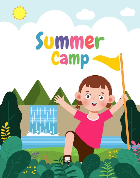 Educação de fundo de modelo de banner de acampamento de verão para crianças para folheto de publicidade ou acampamento de pôster