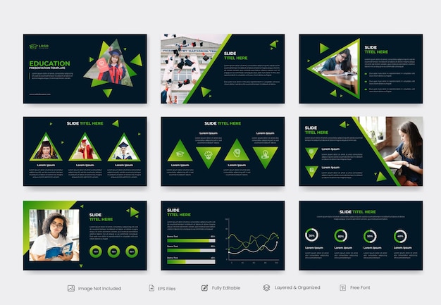 Vetor educação e aprendizagem modelo de apresentação de slides powepoint