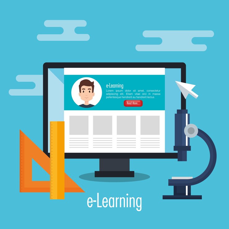 Vetor educação eletrônica com área de trabalho do computador