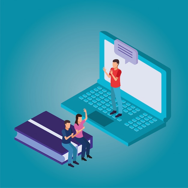 educação em tecnologia de linha com design de ilustração vetorial de laptop