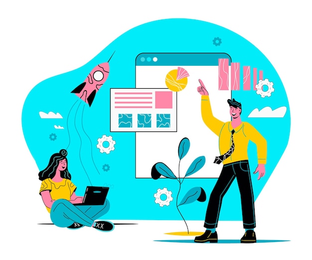 Educação empresarial e conceito de cursos de treinamento on-line com pessoas obtendo conhecimento via internet