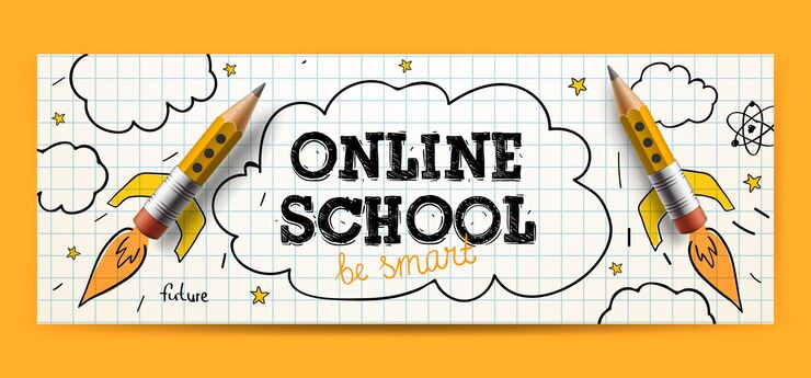 Educação on-line da escola on-line Vector banner ilustração de estilo Doodle