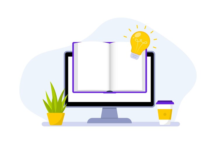 Vetor educação on-line ou biblioteca de educação em casa conceito elearning e cursos on-line aplicação cursos web ou tutoriais conceito livro digital educação on-line ilustração vetorial