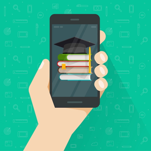 Vetor educação ou conhecimento via celular ou livros no celular