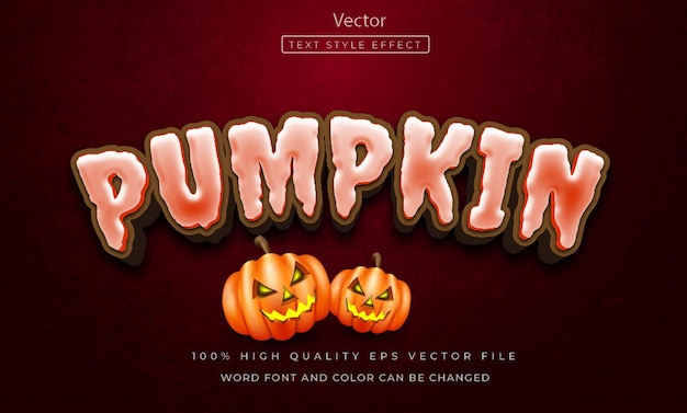 Vetor efeito 3d de estilo de texto editável de abóbora para tema de evento de banner de halloween