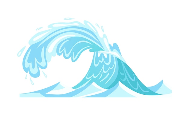 Efeito de água com salpicos de onda do oceano azul alto e gotas caindo Ilustração vetorial no design de desenho em quadrinhos