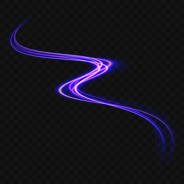 Vetor efeito de alta velocidade borrão de movimento luzes noturnas azuis e vermelhas magia brilhando trilhas de linha de luz de néon fundo brilhante luminoso roxo onda brilhante redemoinho linhas de cabo de impulso longo tempo de exposição vetor