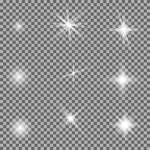 Efeito de brilho de luz. flash de brilho de estrelas, sparcle brilhante em  fundo transparente. lens flare, glitter brilhante, trarlight explodem.  explosão de faísca, raio de luz solar isolado. decoração de fantasia