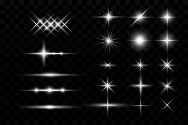 Efeito de brilho Estrela em fundo transparente Ilustração em vetor Sol brilhante