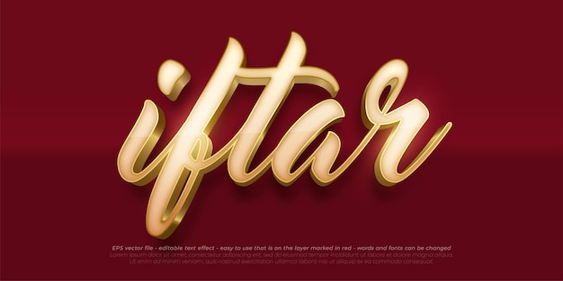 Efeito de estilo 3d editável de texto ouro Iftar