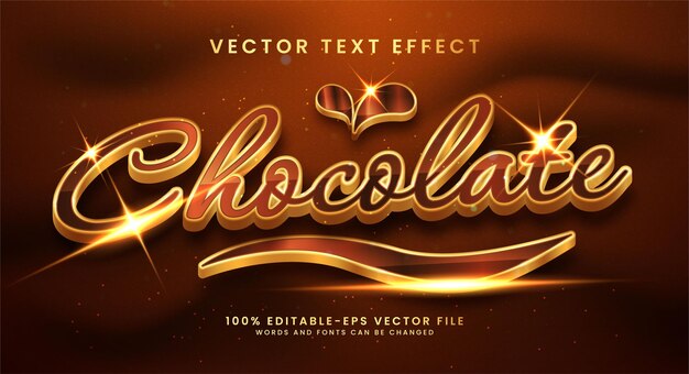 Efeito de estilo de texto 3D de chocolate. Texto editável com conceito de cor marrom.