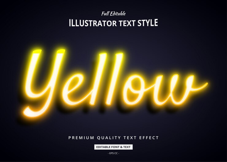 Efeito de estilo de texto 3d de néon amarelo