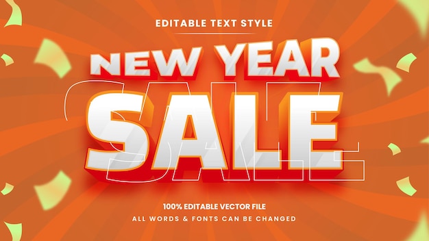 Efeito de estilo de texto 3d de venda de ano novo. estilo de texto editável do ilustrador.