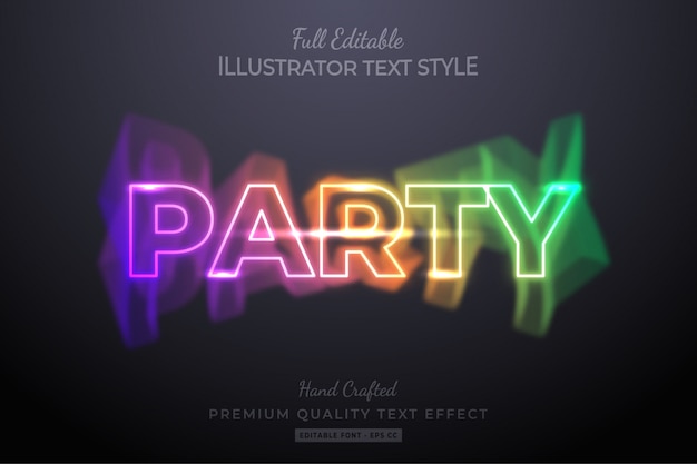 Efeito de estilo de texto 3d editável neon party