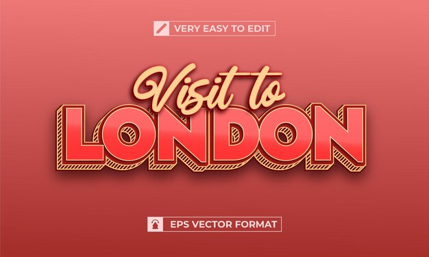 Vetor efeito de estilo de texto 3d editável psd com viagem para londo premium psd