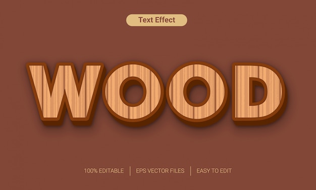 Vetor efeito de estilo de texto 3d em madeira