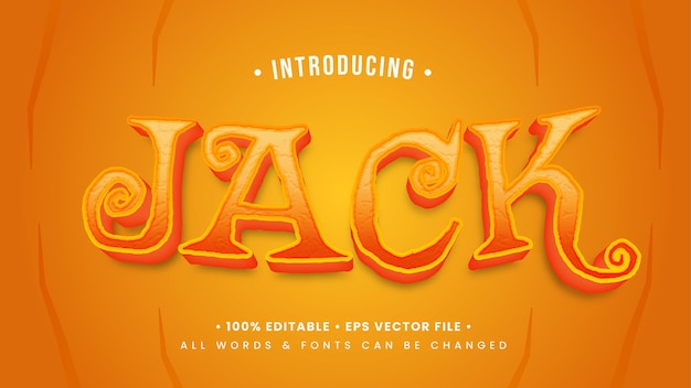 Efeito de estilo de texto 3d retro de jack 'o lantern halloween. estilo de texto editável do ilustrador.