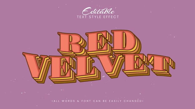 Efeito de estilo de texto 3d retrô vintage de veludo vermelho. estilo de texto de ilustrador editável.