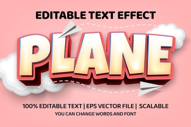 Efeito de estilo de texto de fonte 3d com avião de papel