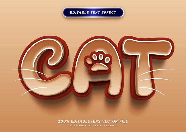 Vetor efeito de estilo de texto de gato fofo editável