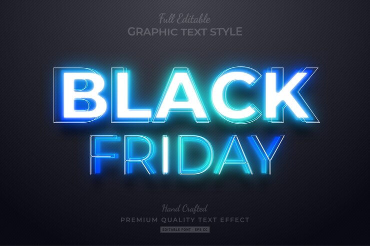 Efeito de estilo de texto editável Black Friday Blue Neon