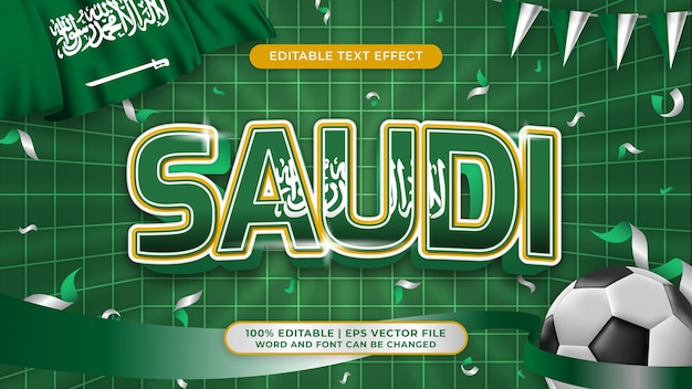 Efeito de estilo de texto editável de tema de fundo de copa do mundo de futebol da arábia saudita