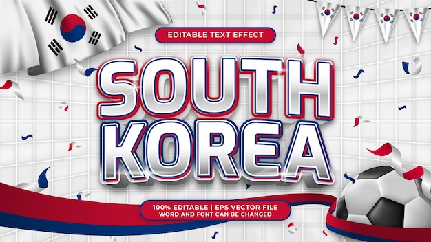 Efeito de estilo de texto editável de tema de fundo de copa do mundo de futebol da coreia do sul