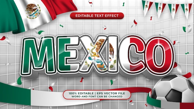 Vetor efeito de estilo de texto editável de tema de fundo de copa do mundo de futebol do méxico