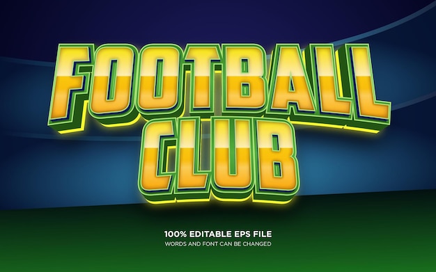 Vetor efeito de estilo de texto editável do clube de futebol 3d