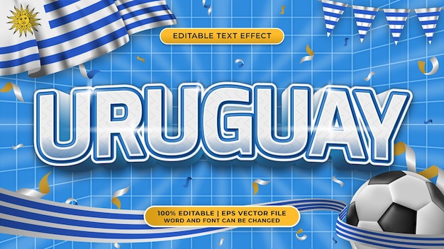 Vetor efeito de estilo de texto editável do tema de fundo da copa do mundo de futebol do uruguai