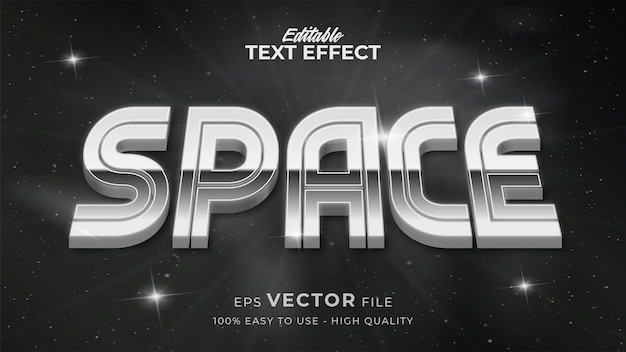 Efeito de estilo de texto editável - espaço retro com tema de estilo de texto prateado