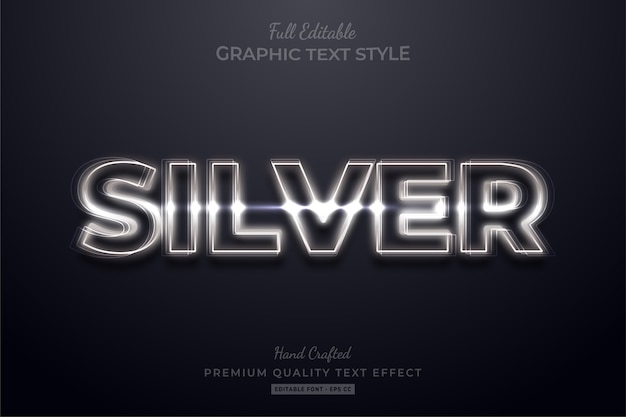 Efeito de estilo de texto editável silver glow