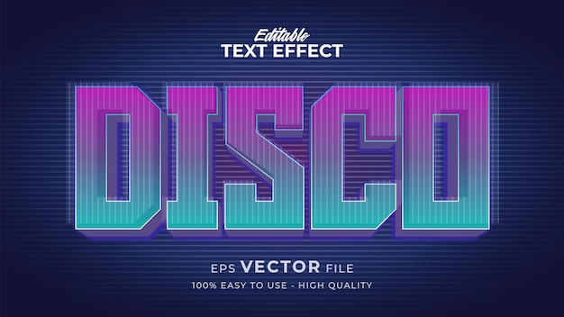 Efeito de estilo de texto editável - tema de estilo de texto disco tech retro