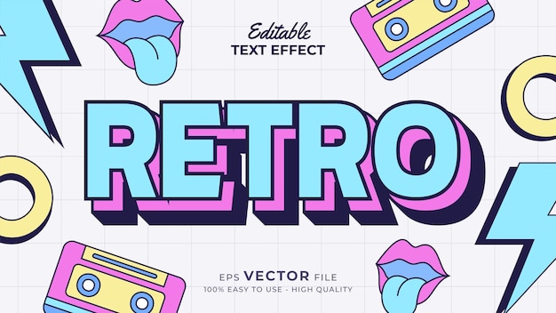 Vetor efeito de estilo de texto editável texto de desenho animado retrô da velha escola no tema de estilo groovy