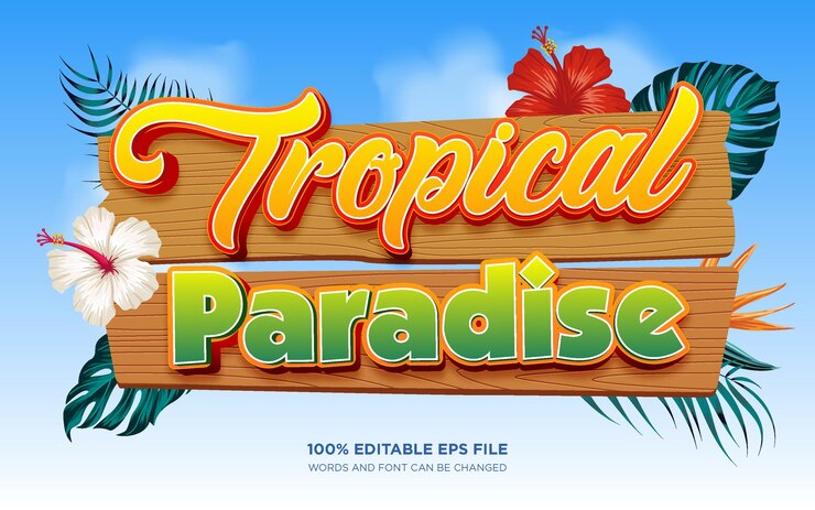 Vetor efeito de estilo de texto editável tropical paradise