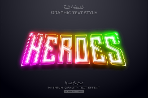 Efeito de estilo de texto premium editável heroes gradient neon