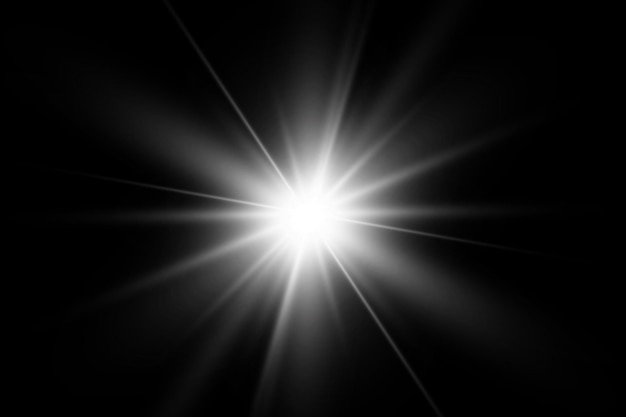 Efeito de luz Bright Star Light explode em um fundo transparente Sol brilhante