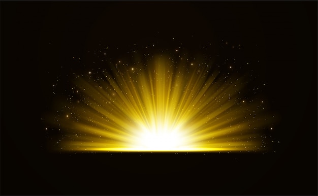 Efeito de luz brilhante brilhante dourado com fundo de estrelas