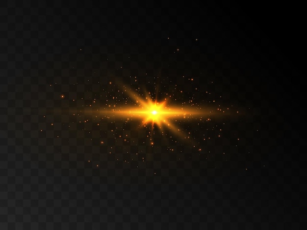 Efeito de luz brilhante isolado em fundo transparente partícula de luz amarela brilho estrela brilhante
