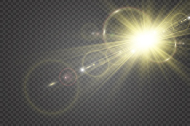 Efeito de luz de flash de lente especial o flash emite raios e o holofote ilumina-se.