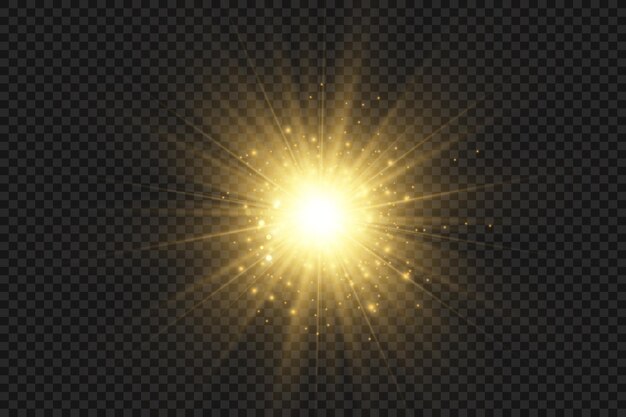 Efeito de luz de flash de lente especial O flash emite raios e o holofote ilumina-se.