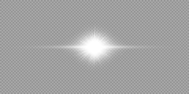 Efeito de luz de lentes flares branco horizontal brilhante efeito starburst com brilhos em uma ilustração vetorial de fundo cinza transparente